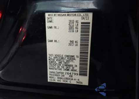 2013 Nissan Altima 2.5 Sv from USA, damaged, VIN 1N4AL3AP5DC264799